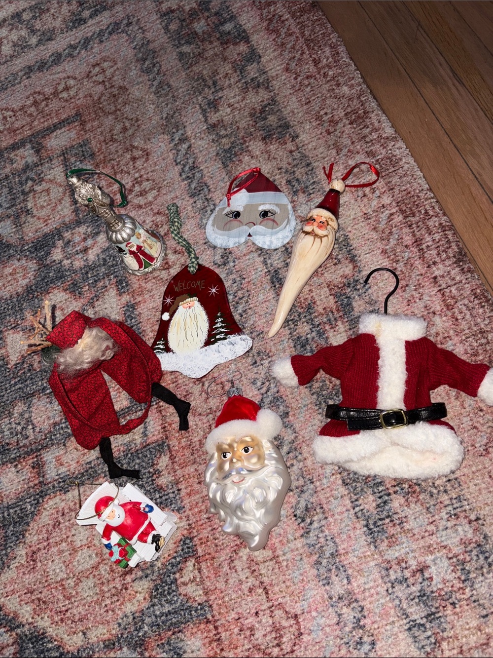 Vintage Santa Ornament Lot - Red & White Christmas Decorations